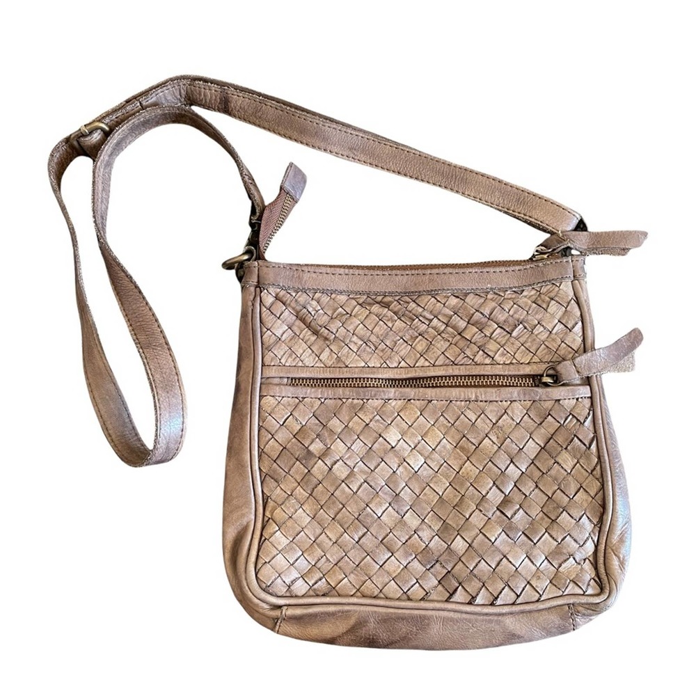 Valentina Leather Basket Weave Crossbody Brown Purse